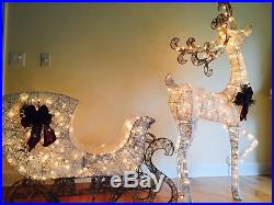 Pre-Lit 200 clear lights White 60 in Reindeer 44 in Sleigh Sculpture Yard #1