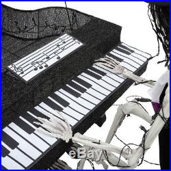Pre-Lit LED Skeleton Playing Piano 57in LED Light Halloween Yard Decor Sculpture