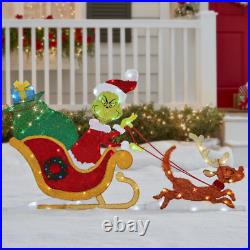 Pre Sale! It's Grinch in Sleigh w Max 3' LED Christmas Yard Sculpture NEW 2021