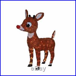 ProductWorks 26-Inch Pre-Lit Rudolph the Red-Nosed Reindeer Soft Tinsel Yard 100