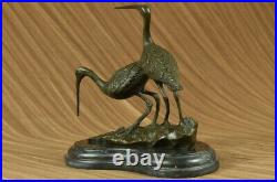 Pure Bronze Patina Flying Crane Pair Sculpture Heron Bird Yard Art Metal Statue