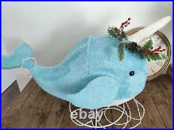 RARE Tinsel Narwhal Whale Sculpture Lighted Christmas Decor Yard Art Funky