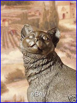 Real Bronze Metal Statue on Marble Yard Sculpture Lover House Cat Feline Kitten