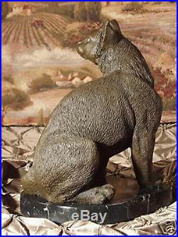 Real Bronze Metal Statue on Marble Yard Sculpture Lover House Cat Feline Kitten