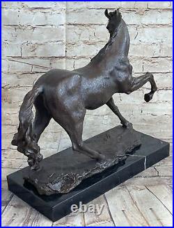 Real Bronze Statue Standing Horse Table Base Home Sculpture Garden Yard Gift Art