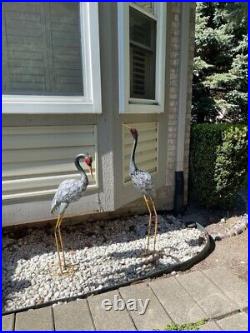 Realistic Metal Crane Statue Heron Bird Sculpture Outdoor Yard Garden Pond Decor