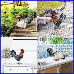 Realistic Metal Rooster Statue Colorful Chicken Sculptures Garden Yard Art Decor