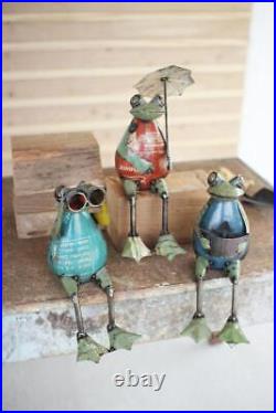 Recycled Metal Frog Shelf Sitters Garden Yard Frogs Statue Figurine