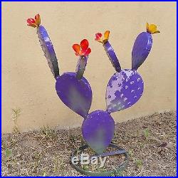 Recycled Metal Garden Yard Art -TWO 17 Flowering Prickly Pear Cactus Plants