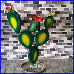 Recycled Metal Garden Yard Art -TWO 17 Flowering Prickly Pear Cactus Plants