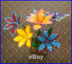 Recycled Metal Garden Yard Folk Art Large Multicolor Lilly Flowers Outdoor