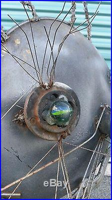 Recycled Metal Hand Crafted Garden Lawn Yard Art Cat Figure Plant Pot Marble Eye