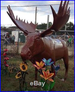 Recycled Metal Life Size Moose Statue Sculpture Yard Ornament