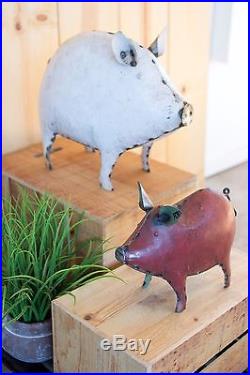 Recycled Metal White Pig Yard Garden Art Decor Country Style Piggy, 20''L X 17'