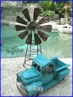Recycled Metal Yard Art Farm Set Windmill Truck Cow Rooster Pig Goat Donkey