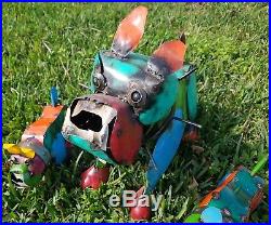 Recycled Metal Yard Garden Art Animal Bulldog Family lot of 3