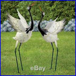 Red Crowned Cranes Set Garden Lawn Ornament Statues Metal Sculptures Yard Birds