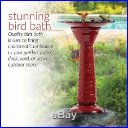 Red Metal Birdbath Fountain Pedestal Bird Bath Water Bowl Sculpture Statue Yard
