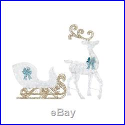 Reindeer and Sleigh LED Lighted White Outdoor Christmas Holiday Decor Yard Home
