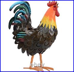 Rooster Garden Chicken Metal Décor Yard Sculpture Large New