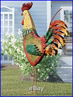 Rooster Garden Statue Yard Metal Chicken Rustic Country Bird Sculpture Patio Art