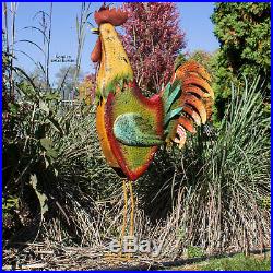 Rooster Garden Statue Yard Metal Chicken Rustic Country Bird Sculpture Patio Art