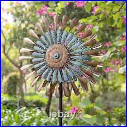 Round Flower Wind Spinner, Large Metal Wind Sculpture, Garden Yard Lawn Windmill