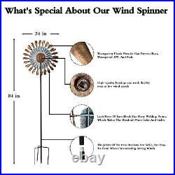 Round Flower Wind Spinner, Large Metal Wind Sculpture, Garden Yard Lawn Windmill