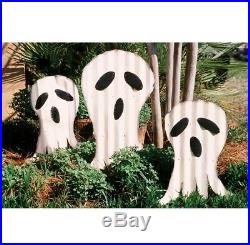 Rustic Corrugated Metal Ghost Yard Art Set 3 Statue Decor White 39 in Tall