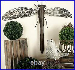 Rustic Metal Dragonfly Sculpture Garden Yard Art Wall Insect Hanging Patio Decor