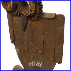 Rustic Metal Owl Sculpture 16 Inch Recycled Materials Yard Art Brutalist Statue