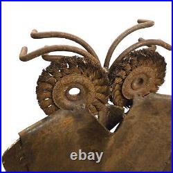 Rustic Metal Owl Sculpture 16 Inch Recycled Materials Yard Art Brutalist Statue