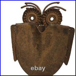 Rustic Metal Owl Sculpture 16 Inch Recycled Materials Yard Art Brutalist Statue