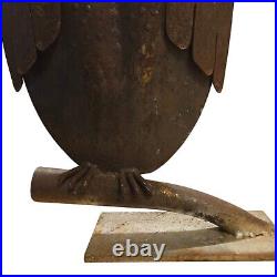 Rustic Metal Owl Sculpture 16 Inch Recycled Materials Yard Art Brutalist Statue