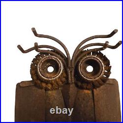 Rustic Metal Owl Sculpture 16 Inch Recycled Materials Yard Art Brutalist Statue