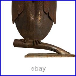 Rustic Metal Owl Sculpture 16 Inch Recycled Materials Yard Art Brutalist Statue