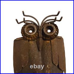 Rustic Metal Owl Sculpture 16 Inch Recycled Materials Yard Art Brutalist Statue