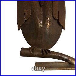 Rustic Metal Owl Sculpture 16 Inch Recycled Materials Yard Art Brutalist Statue