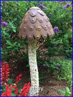 Rustic Mushroom Garden Stake Set Metal Yard Art Statue Sculpture Set Of 2