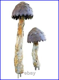 Rustic Mushroom Garden Yard Art Set Statue Sculpture Set Of 2