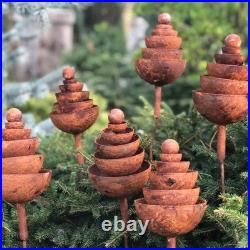 Rusty Metal Garden Stakes Set 6 Flowers Outdoor Yard Art Sculpture