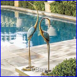 SPI Home Stylized Garden Crane Pair Sculpture Blue and Gold Garden Yard Decor
