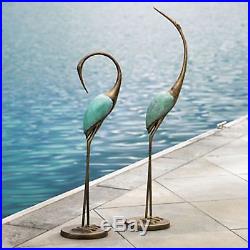 SPI Home Stylized Garden Crane Pair Sculpture Blue and Gold Garden Yard Decor