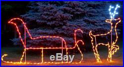 Santas Sleigh And Reindeer 6 Foot Tall LED Lights Massive Outside Yard Decor