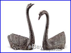 Serene Swans Garden Pond Metal Sculptures Statues Waterfowl Bird Yard Decor