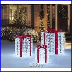 Set 3 Glam Crystal Bead Twinkling Cool White LED Gift Boxes Christmas Yard Decor