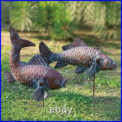 Set Of 2 Koi Fish Decor Outdoor Statue Sculpture Garden Pond Fishes Yard Art Ant