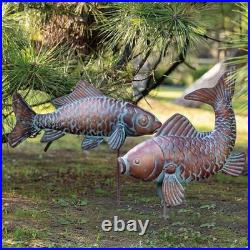 Set Of 2 Koi Fish Decor Outdoor Statue Sculpture Garden Pond Fishes Yard Art Ant