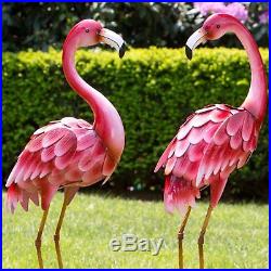 Set Of Two Yard Flamingo Metal Sculpture Lawn Patio Garden Decor Outdoor Pink