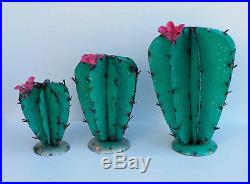 Set Three (3) Metal Yard Art Barrel Cactus Sculptures